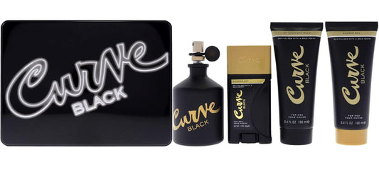 Curve Black 4.2oz EDC Spray, 3.4oz After Shave Balm, 3.4oz Shower Gel, 1.7oz Deodrant Spray Men 4 Pc Gift Set
