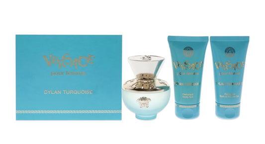 Versace Dylan Turquoise 1.7oz EDT Spray, 1.7oz Perfumed Body Gel, 1.7oz Bath and Shower Gel Women 3 Pc Gift Set